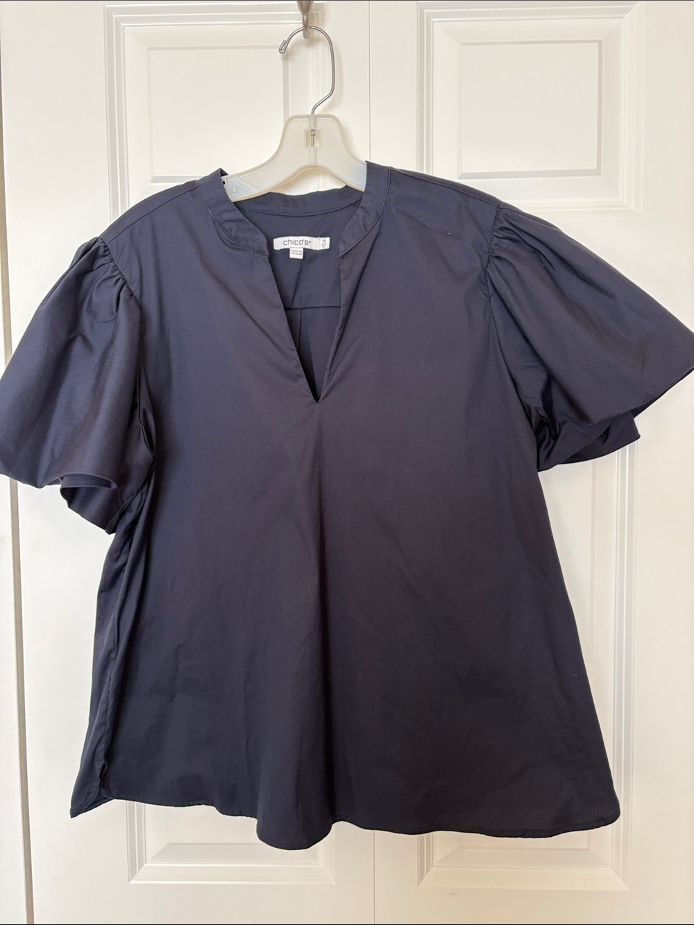 Chico's Dark Navy Flutter-Sleeve V-Neck Tunic